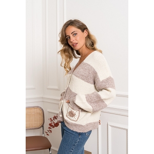  CARDIGAN GILET BI TON<br>Beige