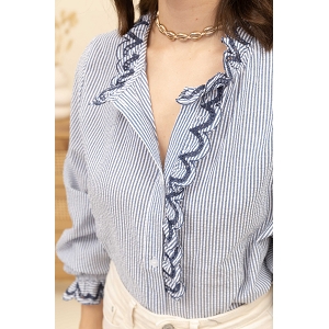  BLOUSE RAYEE DENTELLE<br>Bleu