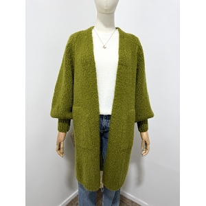  GILET CARDIGAN MI LONG<br>Vert