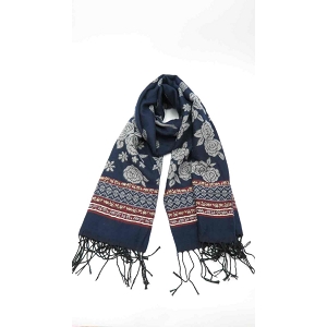  ECHARPE MOTIF FRANGE<br>Bleu