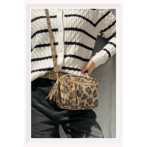 SCARPY CREATION SAC BANDOULIERE DAIM LEOPARD<br>Vert