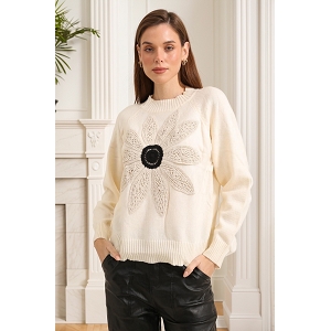  PULL CORCHET FLEUR<br>Beige