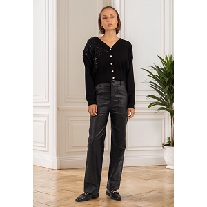  PANTALON DROIT TAILLE HAUTE VEGAN<br>Noir