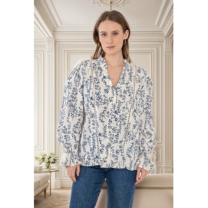  CHEMISE COTON FLEURI<br>Bleu