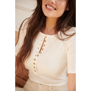 SCARPY CREATION T SHIRT MAILE COTELEE BOUTONNEE<br>Blanc