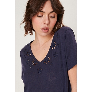 SCARPY CREATION T SHIRT COL V AJOURE<br>Bleu