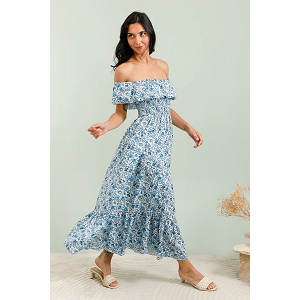 SCARPY CREATION ROBE FLEURIE EPAULES DENUDEES<br>Bleu