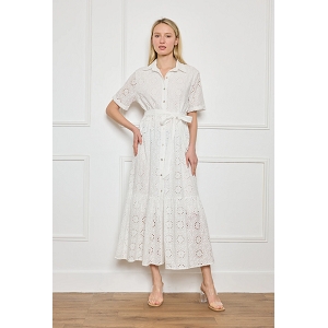 SCARPY CREATION ROBE CHEMISE LONGUE BRODERIE ANGLAISE<br>Blanc