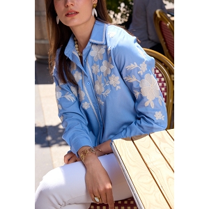 SCARPY CREATION CHEMISIER BRODERIE FORALE<br>Bleu