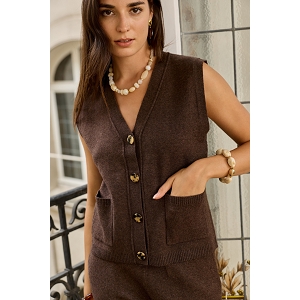 SCARPY CREATION GILET AVEC BOUTON<br>Marron