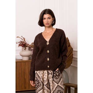 SCARPY CREATION CARDIGAN GROS BOUTONS<br>Marron