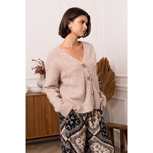 SCARPY CREATION CARDIGAN GROS BOUTONS<br>Beige