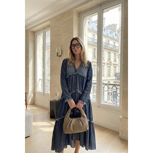 SCARPY CREATION ROBE VOLANT EN LYOCELL<br>Bleu