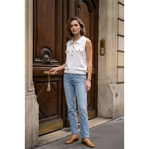 SCARPY CREATION GILLET COL POLO<br>Blanc
