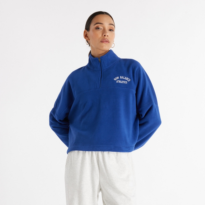 New balance graphic polar fleece half zip bleu