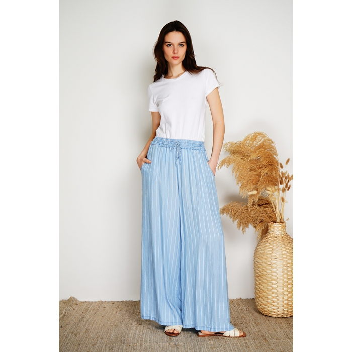 Scarpy creation pantalon  rayure tencel bleu3924702_3