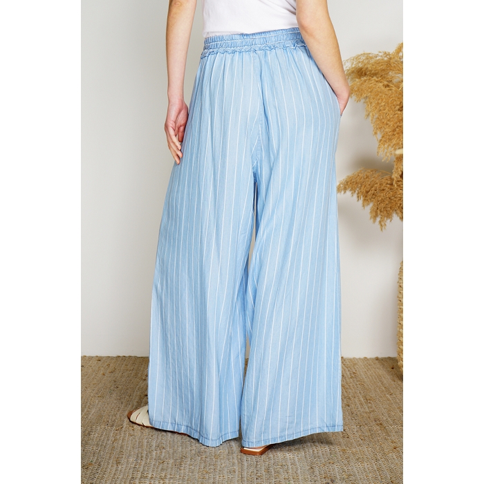 Scarpy creation pantalon  rayure tencel bleu3924702_4