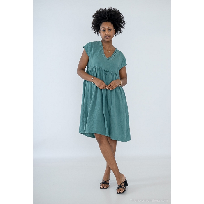 Scarpy creation robe en gaze de coton vert