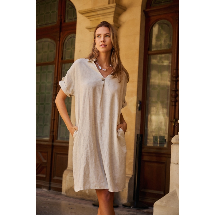 Scarpy creation robe courte en coton beige