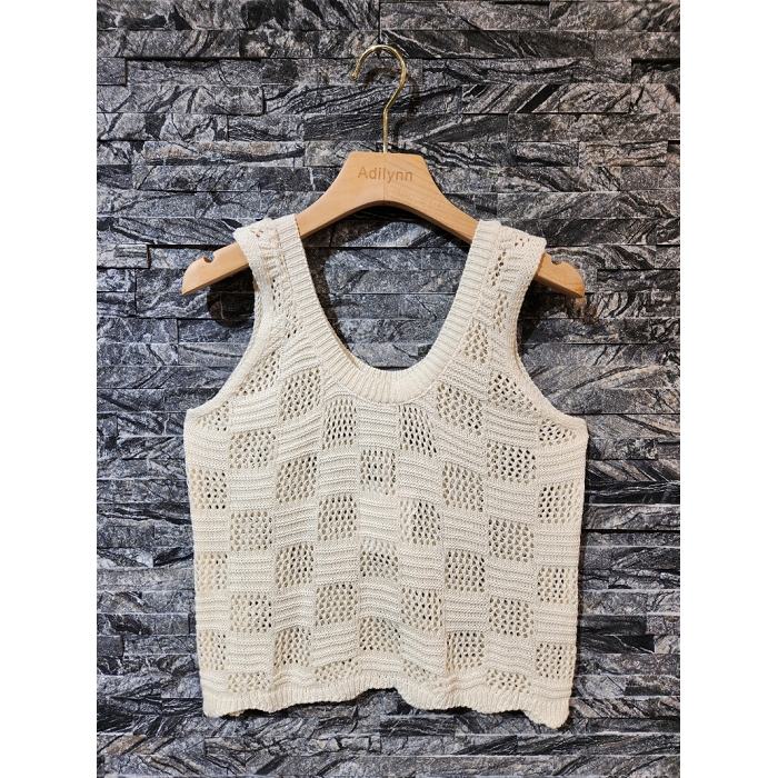 Scarpy creation top sans manche maille tricot beige