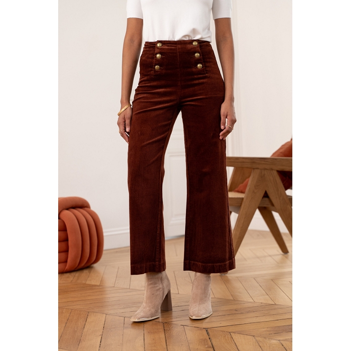 Scarpy creation pantalon wide velour victorine marron